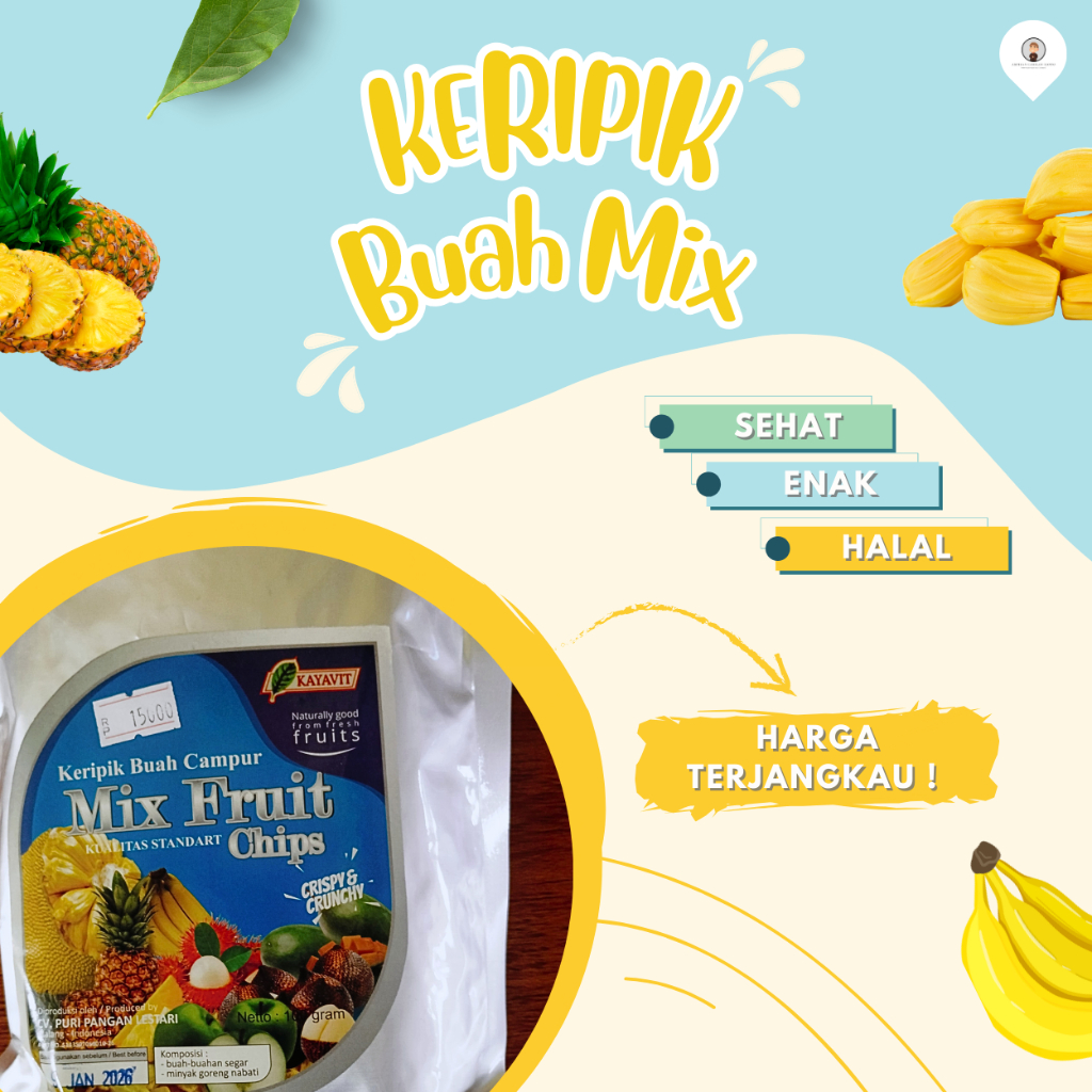 

Keripik Mix Buah Kemasan / Kripik Mix Buah 100 Gram - Ampiran Camilan Djowo