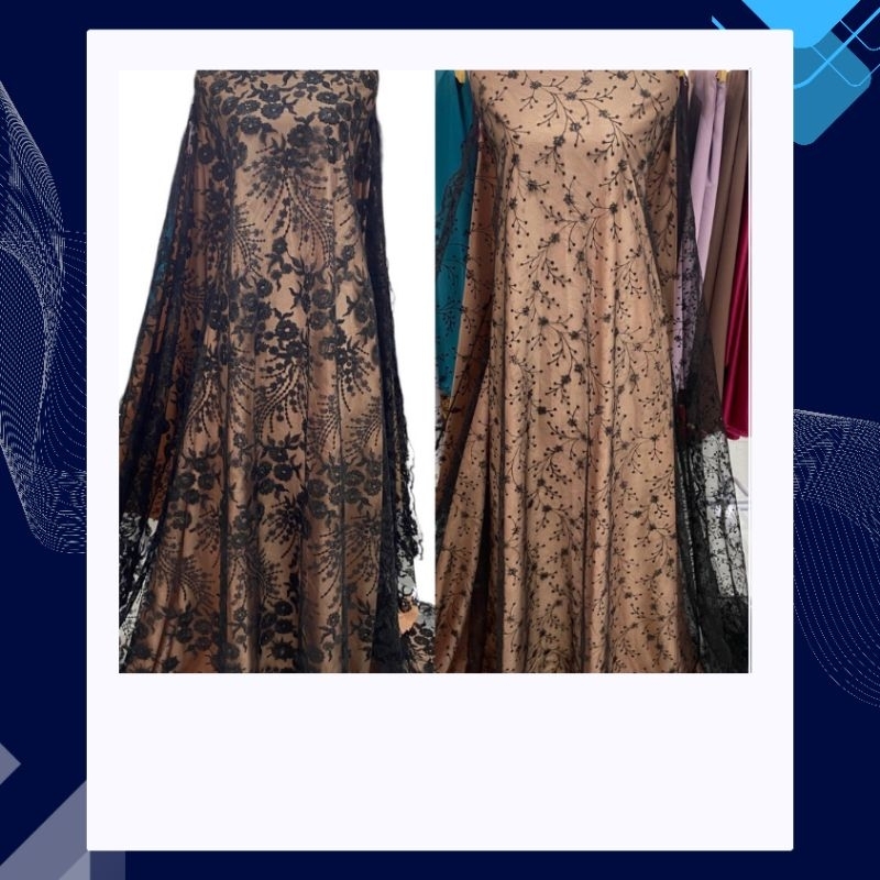 KAIN TILE BRUKAT KHUSUS HITAM BLACK SEQUIN MUTIARA CANTIK MURAH KEBAYA WISUDA TUNANGAN PESTA METERAN