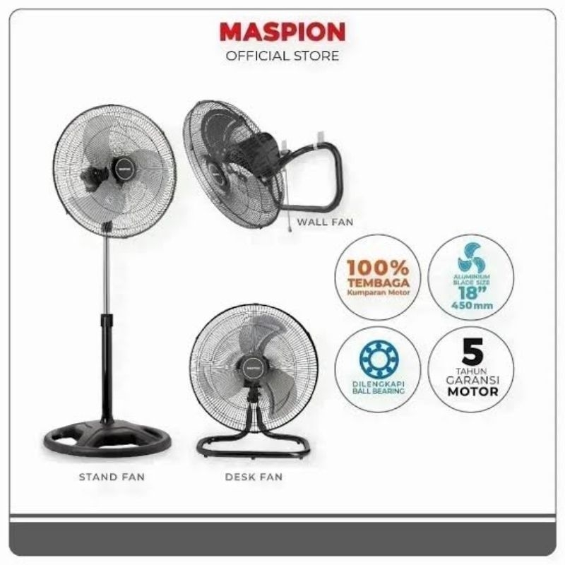 STAND FAN MASPION PW 451 / KIPAS ANGIN BERDIRI MASPION PW 451 / STAND FAN MASPION 18 INCH 3IN1 / KIP