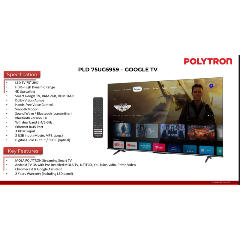 TV LED POLYTRON PLD 75UG5959 GOOGLE TV 75 inch SMART