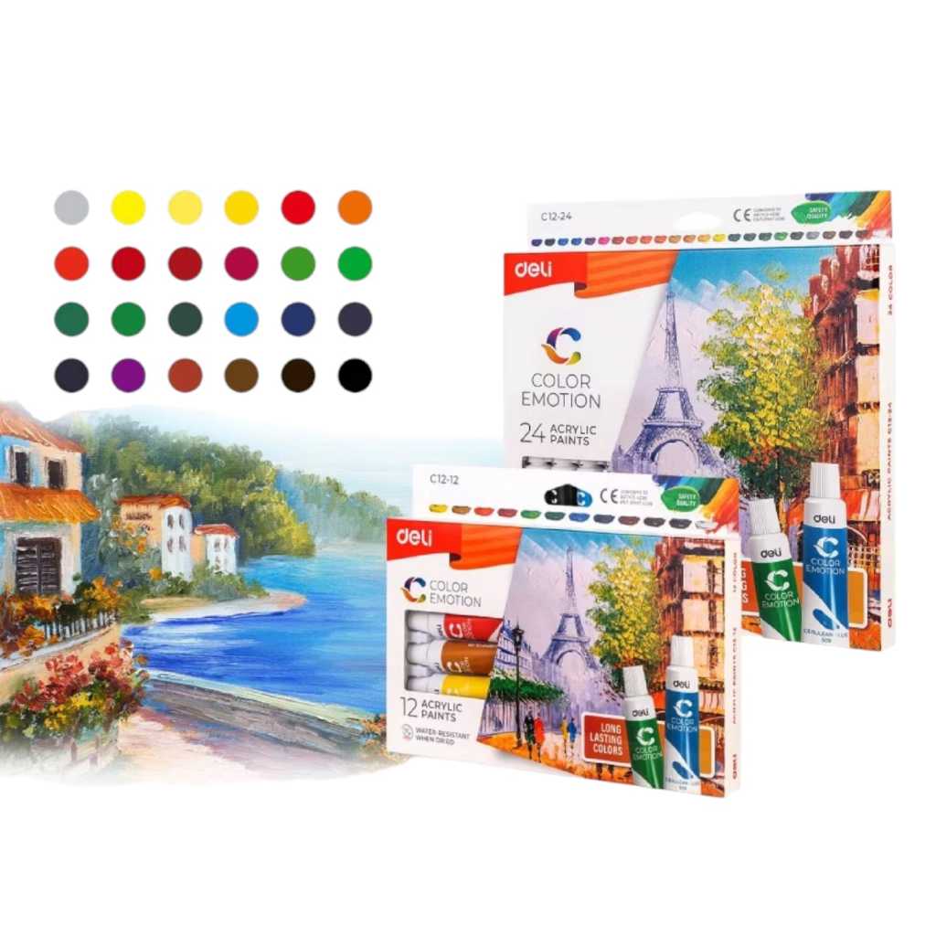 

DELI - EC12 Acrylic Paint / Cat Akrilik 12 - 24 Warna Kemasan Kotak 12ml