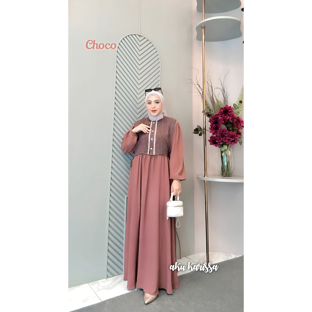 FARISA NIKA SET OUTER ROMPI BY AKU KARISSA DRESS CRINGKEL KEKINIAN OUTER MOTIF KOTAK RAYON TERBARU