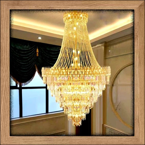 Lampu hias Gantung premium ornamen Balok Crystal gedung masjid gereja classic modern minimalis elega