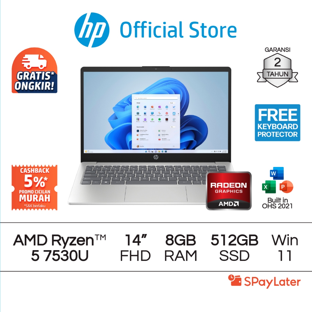 Cicilan Murah SPL - Laptop HP AMD Ryzen 5 Radeon 8GB / 16GB RAM 512GB SSD Silver / Gold Windows 11 H