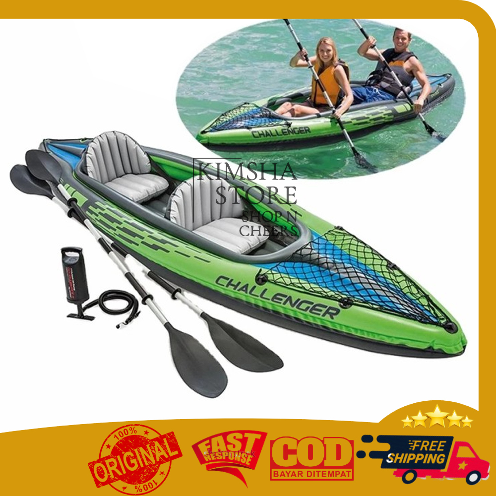 Intex Challenger K2 Kapal Perahu Karet Renang Dewasa Inflatable Boat Perahu Karet Kayak + Dayung Alu