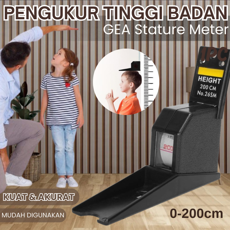 GEA Stature Meter Pengukur Tinggi Badan 2 Meter (0-200cm) Anak Dewasa Height Measurement Tool