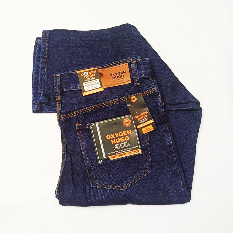 Celana Jeans Oxygen Hugo Panjang Standar Pria Dewasa Distro Model Polos Regular - Denim