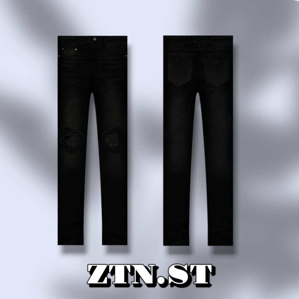 RUCAS S15 BLACK CRYSTAL LONG JEANS