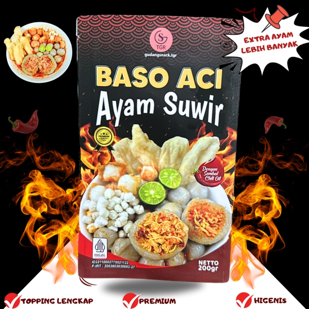 

[KEMASAN BARU] 1 Bungkus Baso Aci Ayam Suwir Pedas Hotpot Instan