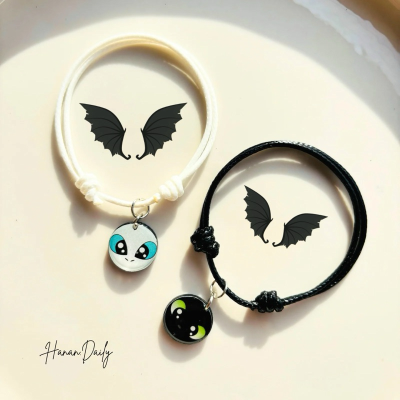 Gelang Couple Dragon Hitam Putih Tanpa magnet | Gelang Couple Hitam putih