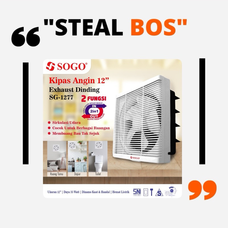 sogo SG 1277 wall exhaust hexos fan dinding 12 inch dan 10 inch angin 2 arah putih exhaust fan plafo