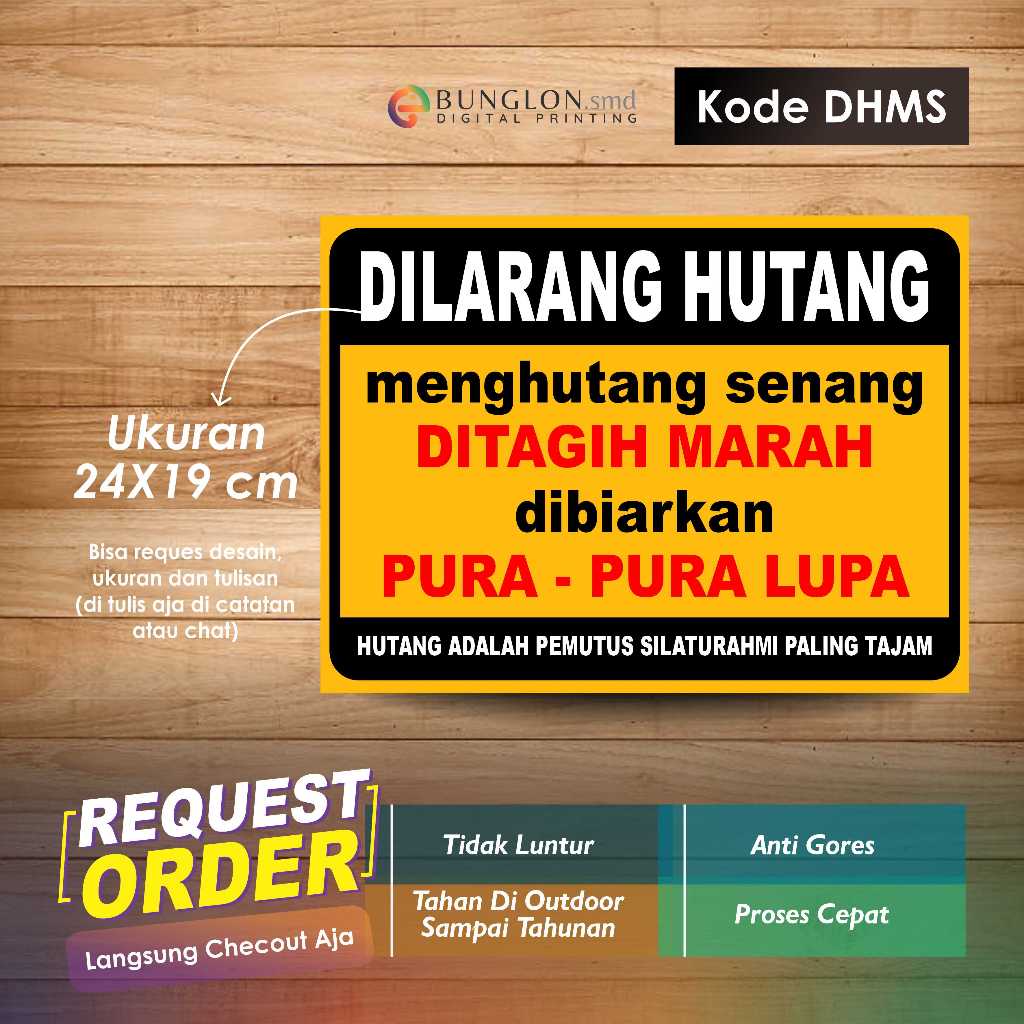 

STIKER DILARANG HUTANG + LAMINASI KODE DHMS KUNING HITAM