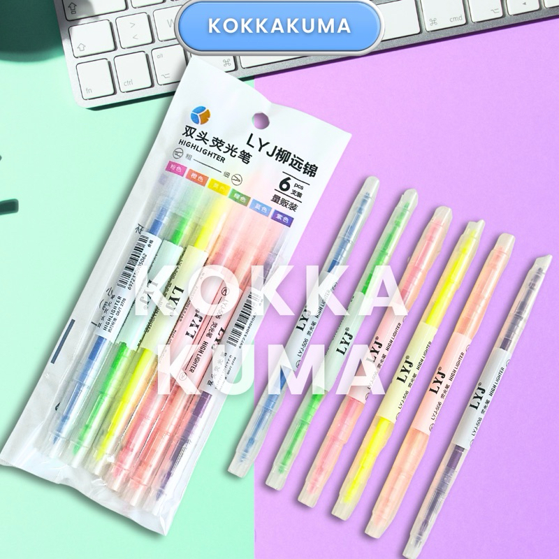 

( KKM ) Set Highlighter Stabilo Dua Sisi Warna isi 6Pcs Pen 2 sisi Diary Marker Stationery Lucu Unik Penanda Buku Warna Warni Pena Penanda Kepala Ganda 2 Arah