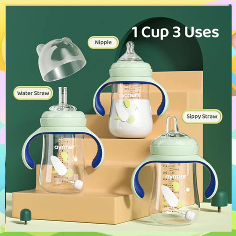 Aynmer 3in1 Anak-anak Botol Susu PP Sippy Cup Anti Kolik Anti Tumpah Bayi Botol Susu