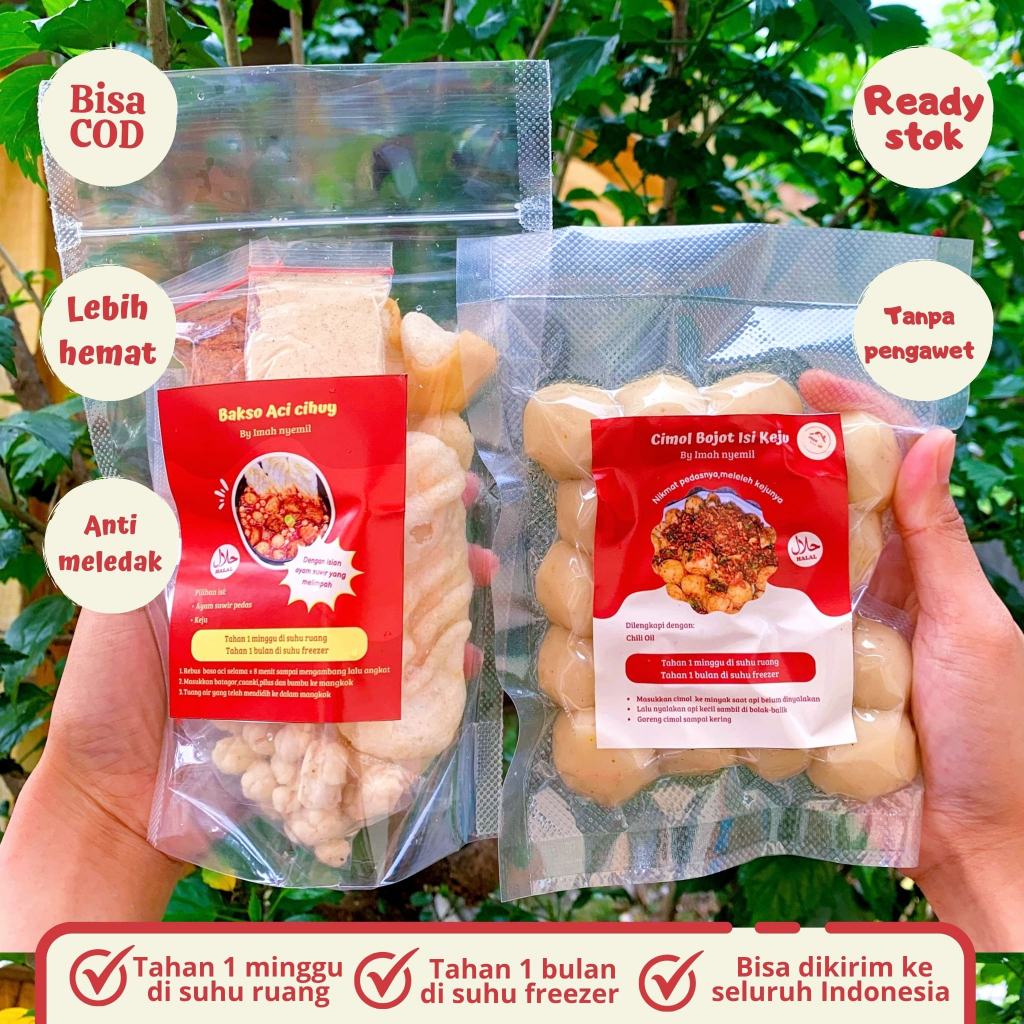 

[Paket Isi 2] Baso Aci Ayam Suwir Pedas dan Cimol Bojot Isi Keju Frozen Vacum