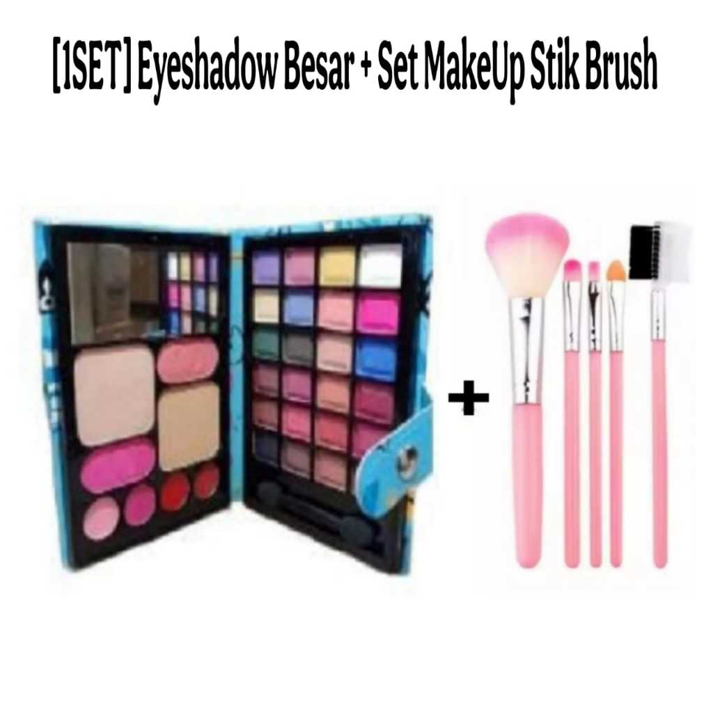 [1SET] Paket MakeUp Lengkap 1 Paket 2in1 Murah - Eyeshadow + 1Set Stik Makeup Brush 5in1 - Makeup 1 