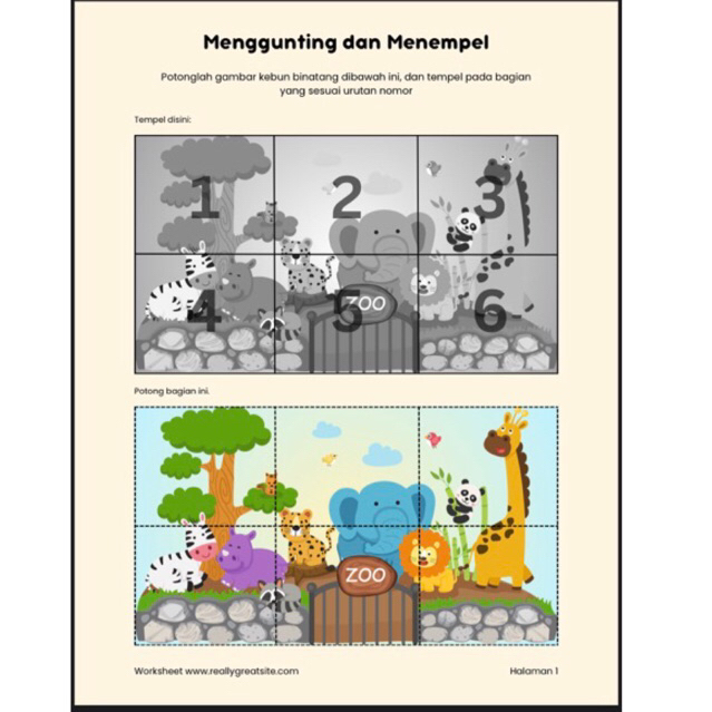 Printable worksheet Menggunting & Menempel