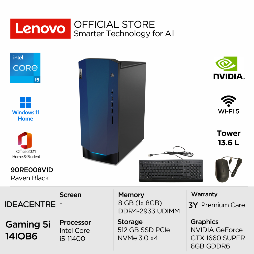 Lenovo PC IdeaCentre Gaming 5i 14IOB6 8VID Intel Core i5 11400 Win11 8GB 512GB SSD NVIDIA GTX 1660 S