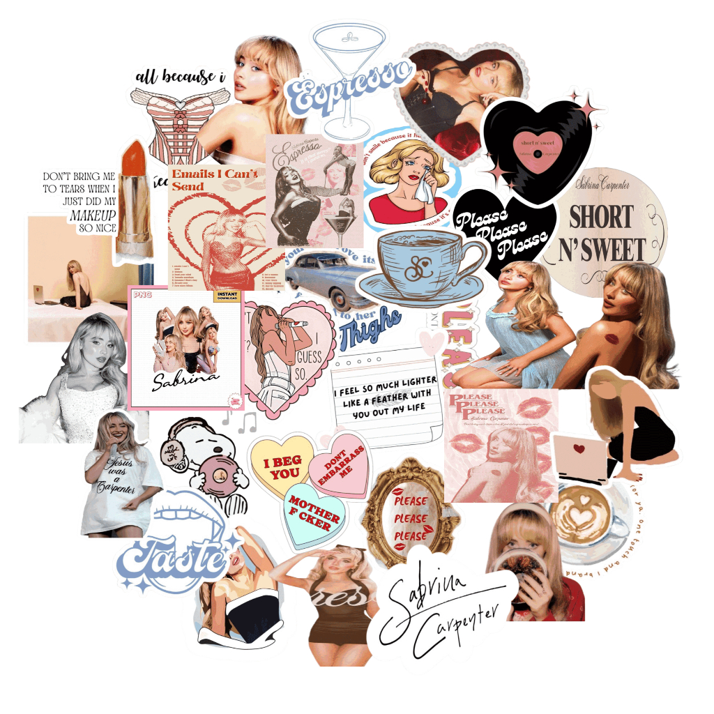 

Sabrina Carpenter Sticker Packs 30+ Pcs Anti Air Bahan Vinyl | Stiker Handphone / Ipad | Stiker Helm | Stiker Buku | Stiker Laptop