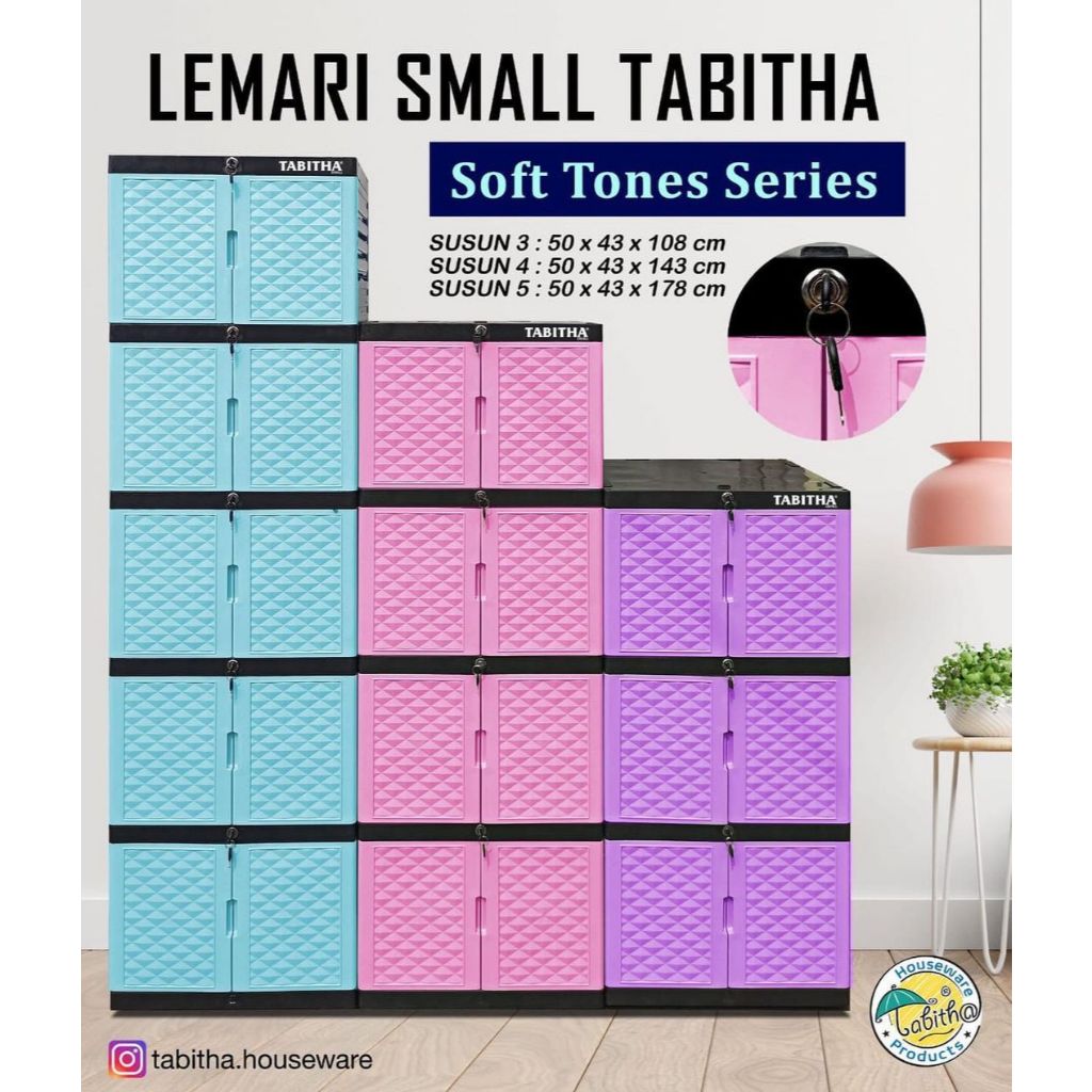 Tabitha Lemari Rak Pakaian Baju Bulu Serbaguna Small Tingkat SUSUN 2,3,4,5 KUNCI NON KACA CERMIN