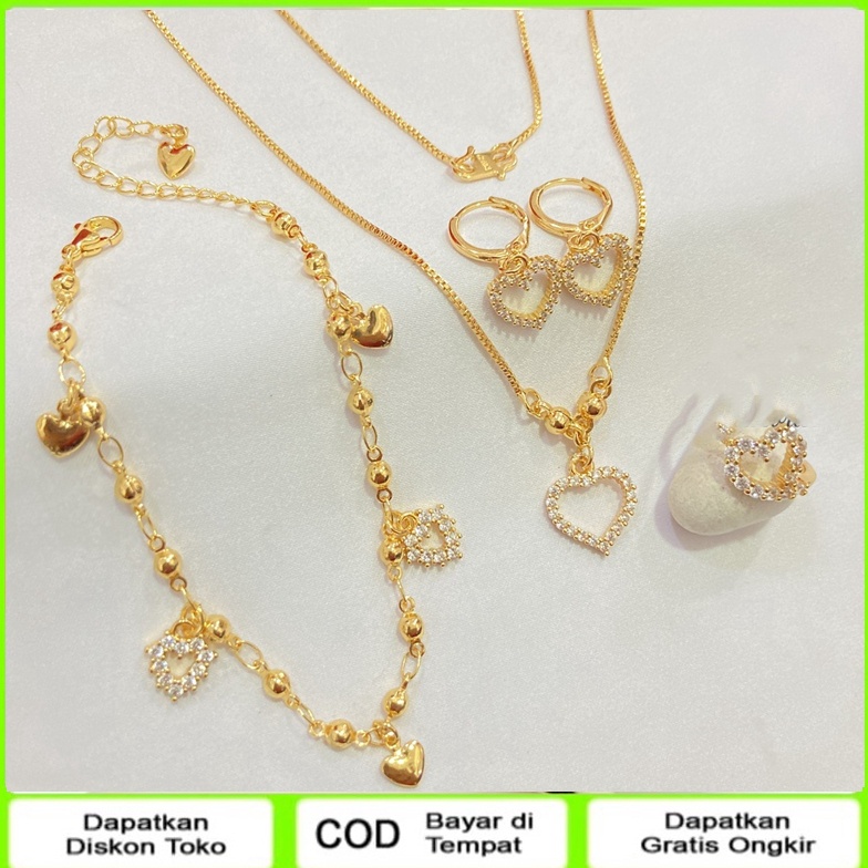 Paket Hemat Set Perhiasan Love emas muda asli 1tidak lunturfree surat