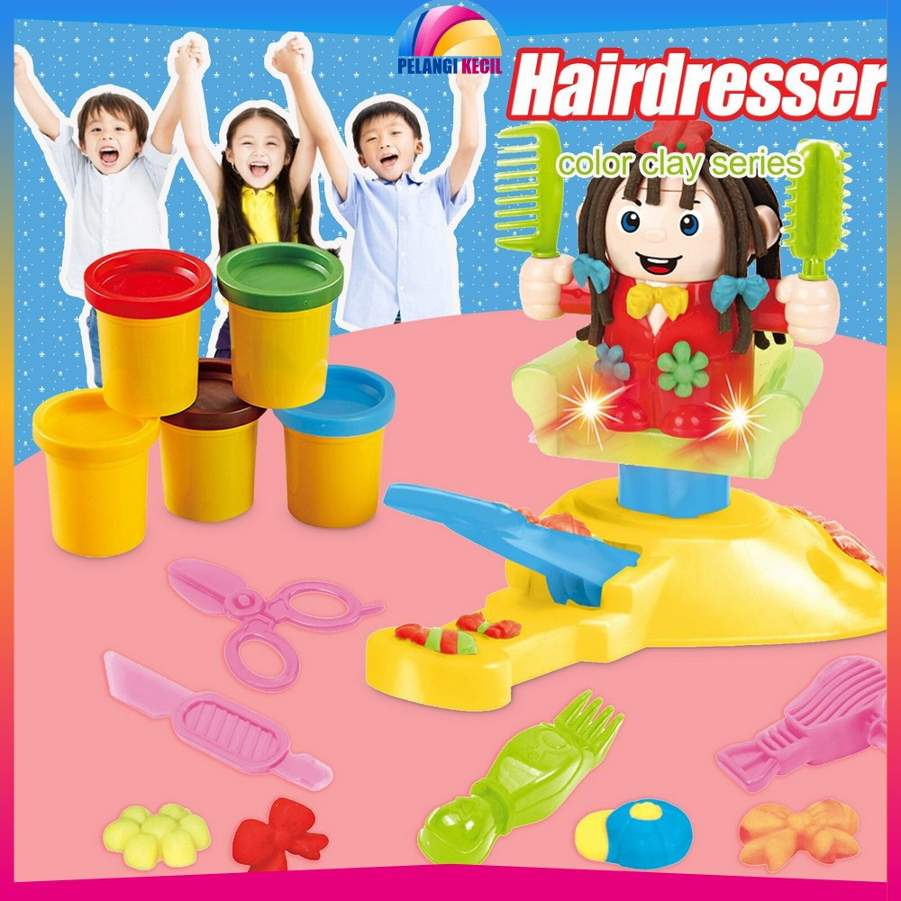 Mainan Barbershop Potong Rambut Salon Styling / Mainan Anak Pangkas Rambut Prented Play Kids Pelangi