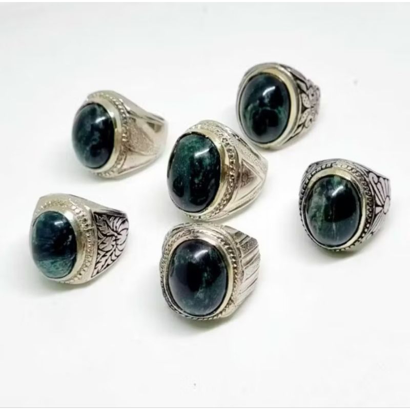 cincin batu hijau badar besi nempel magnet asli natural - ring perak bali