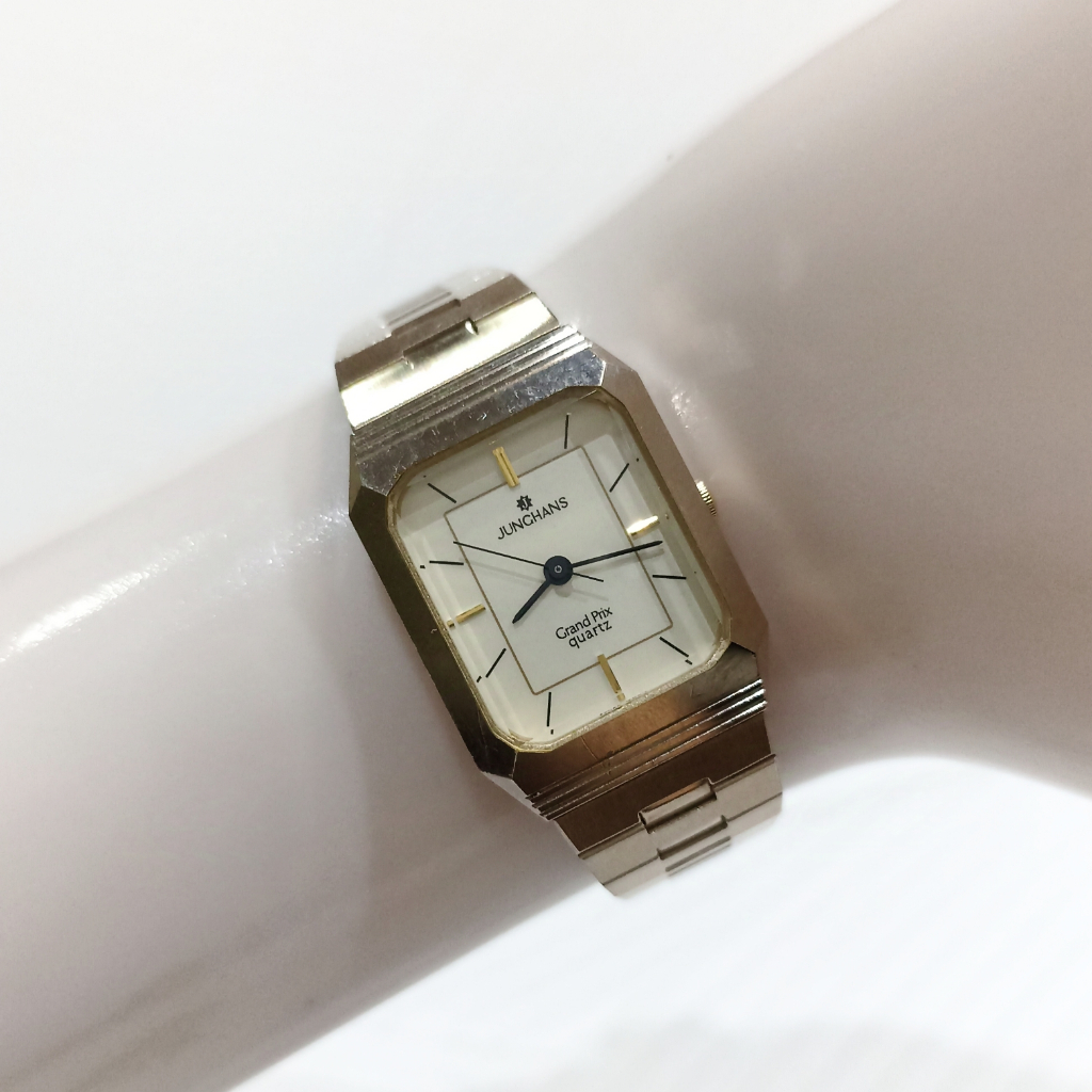 Jam Tangan Junghans Grand Prix Tank Gold Plated Ladies Quartz Watch Wanita Cewek Perempuan Second