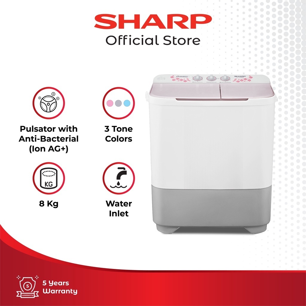 MESIN CUCI SHARP ES-T90MW PUREMAGIC 2 TABUNG 8KG TWIN TUB