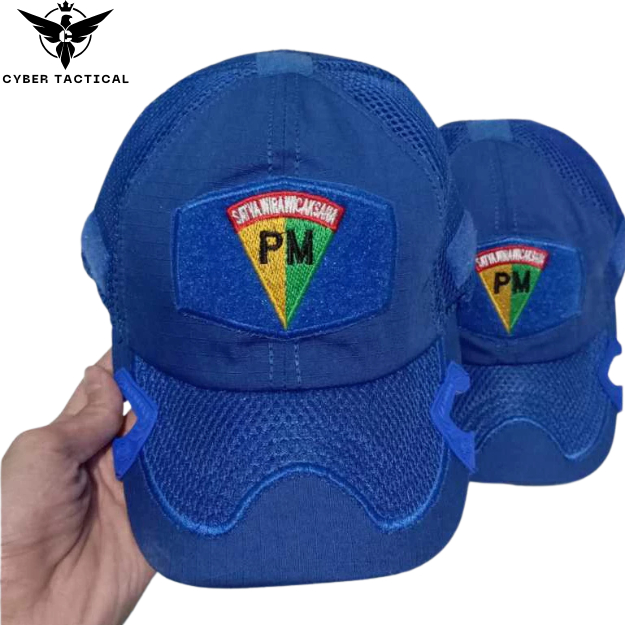CyberTactical Termurah Topi Tactical Coak Biru Bordir Logo PM Polisi Militer