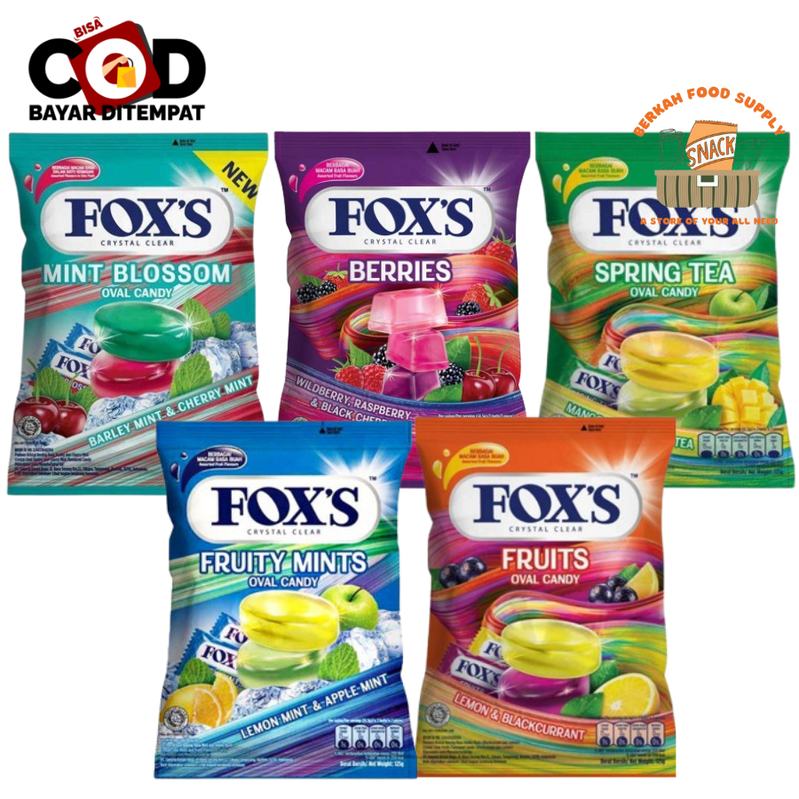 

[ BERKAH ] Permen Fox's Oval Candy 125gr Berries Lemon Blackcurrant Lemonmint Applemint Barleymint Cherrymint Mango Tea Apple Tea Foxs All Varian Fruits Cemilan Murah Halal