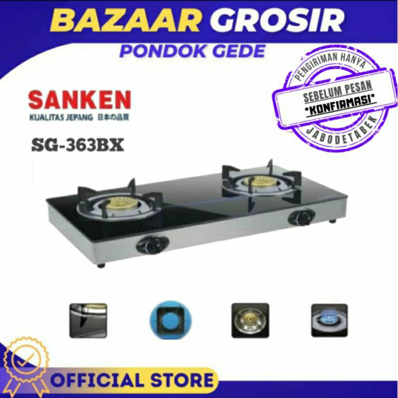 KOMPOR 2 TUNGKU SANKEN SG 363 BX / SG363BX / SG-363BX - TEMPERED GLASS