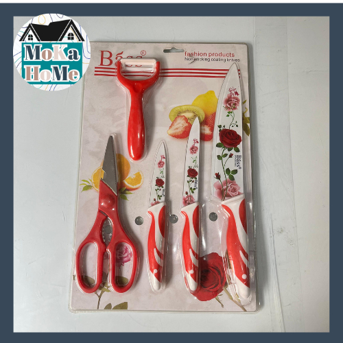 PISAU SET 5 IN 1 MOTIF BUNGA / PISAU KERAMIK / PISAU DAPUR