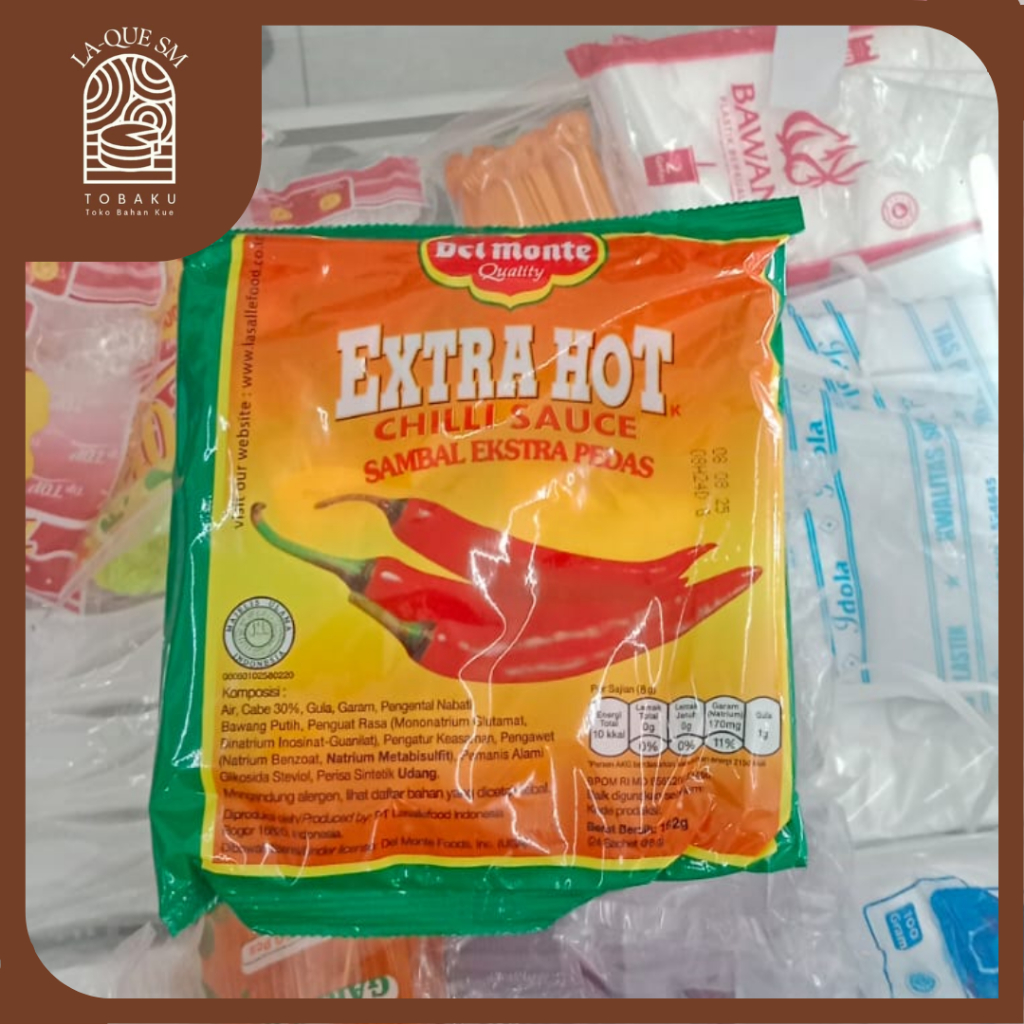 

Tobaku LA-QUE SM | Saus Sambal Del Monte Extra Pedas Hot/Chili Sauce 1 Pack 24 Sachet Kemasan 8gr