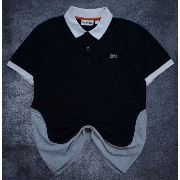 Polo Tshirt Lacoste Sport Men's Colour Blocked Black & Grey Original ( Kaos Kerah Lacoste )
