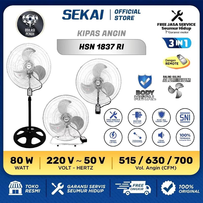 SEKAI Kipas Angin 3 In 1 Remote Tornado / Kipas Angin Berdiri / Kipas Angin Dinding / Kipas Angin Me