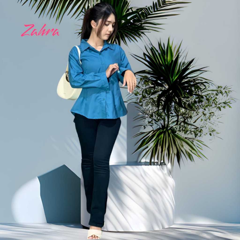 Atasan Kemeja wanita Luna top long slevee - Kemeja Wanita Terbaru Kemeja Press Body LD 100 - 120 cm 