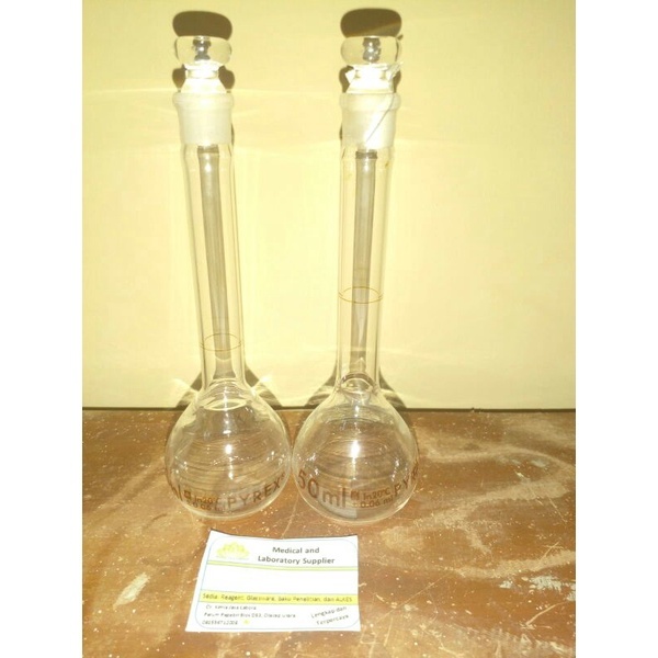labu ukur, volumetric flask 50 ml pyrex