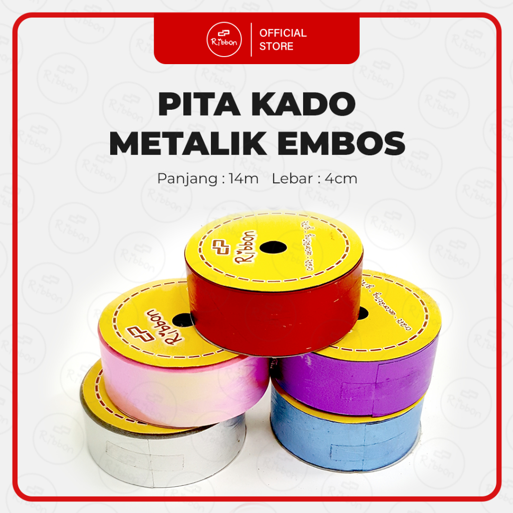 

RIBBON Pita Kado Besar METALIK EMBOS 4CM 1.5" Jepang Kertas Kilap 4 cm 38MM 40MM Plastik