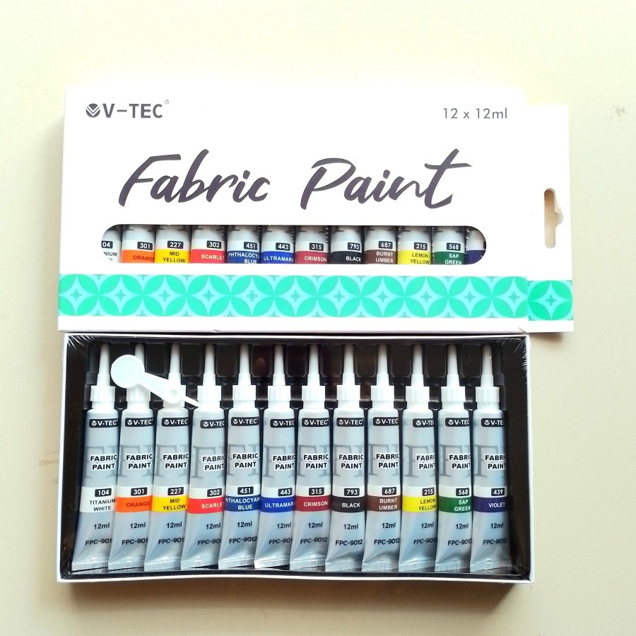 

TBMO V-TEC FABRIC PAINT 12 COLOURS FPC-9012 12X12ML