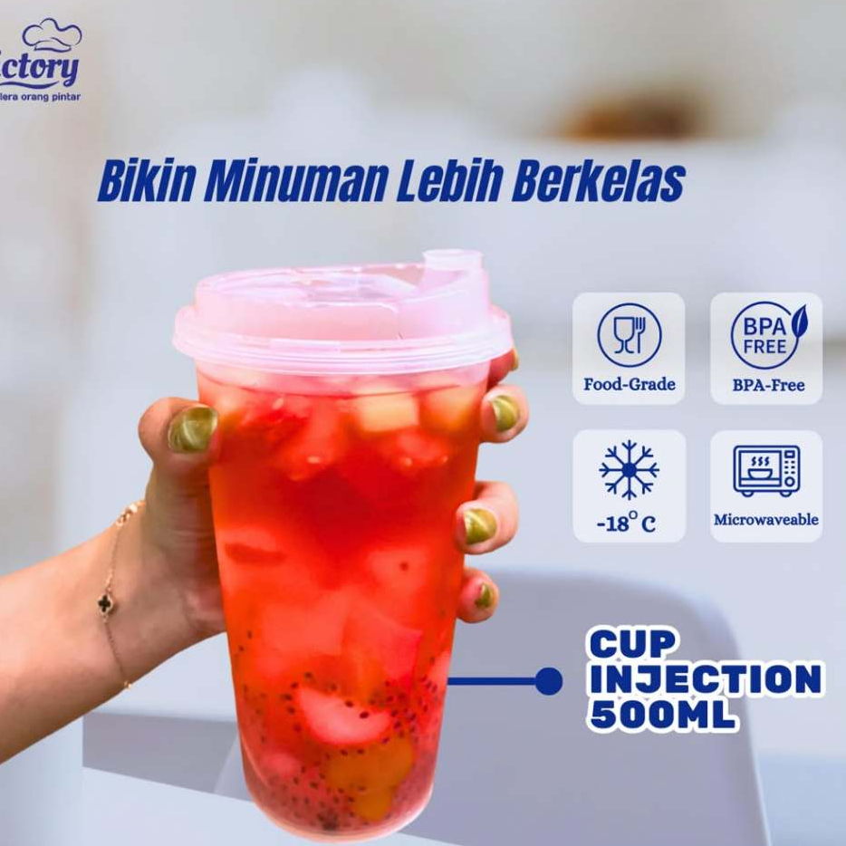 Cup PP Injection 16 Oz 500 ml + Lid / Cup Gelas Plastik Injection 16 Oz