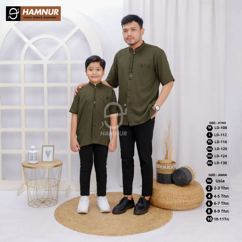 Baju Koko Couple Ayah Dan Anak Bahan Katun Madinah Baju Muslim Pria Model Kemko Polos Lengan Pendek 