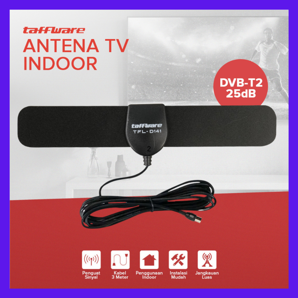 Antena TV Digital Indoor DVB-T2 25dB Taffware  Antena HD Digital TV Tabung LED LCD
