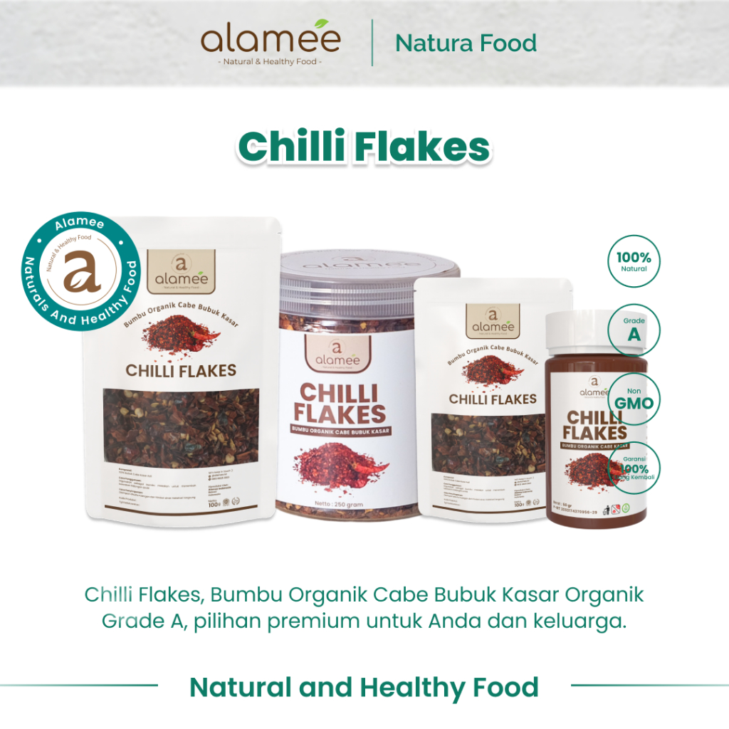 

ALAMEE Chili Flakes Cabe Giling Kasar Chilli Cabai Bubuk Bumbu Dapur Instan Tanpa Campuran Organik