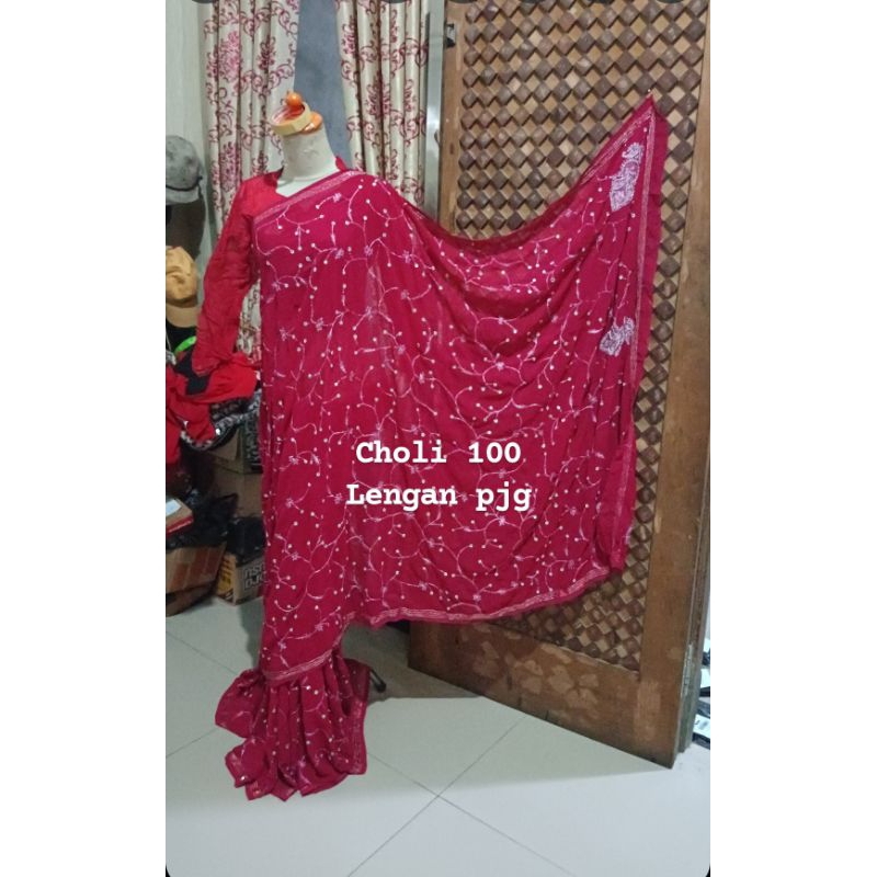 SARI INDIA LILIT MERAH CABE BAHAN SIFON FULL PAYET BORDIR CHOLI 100