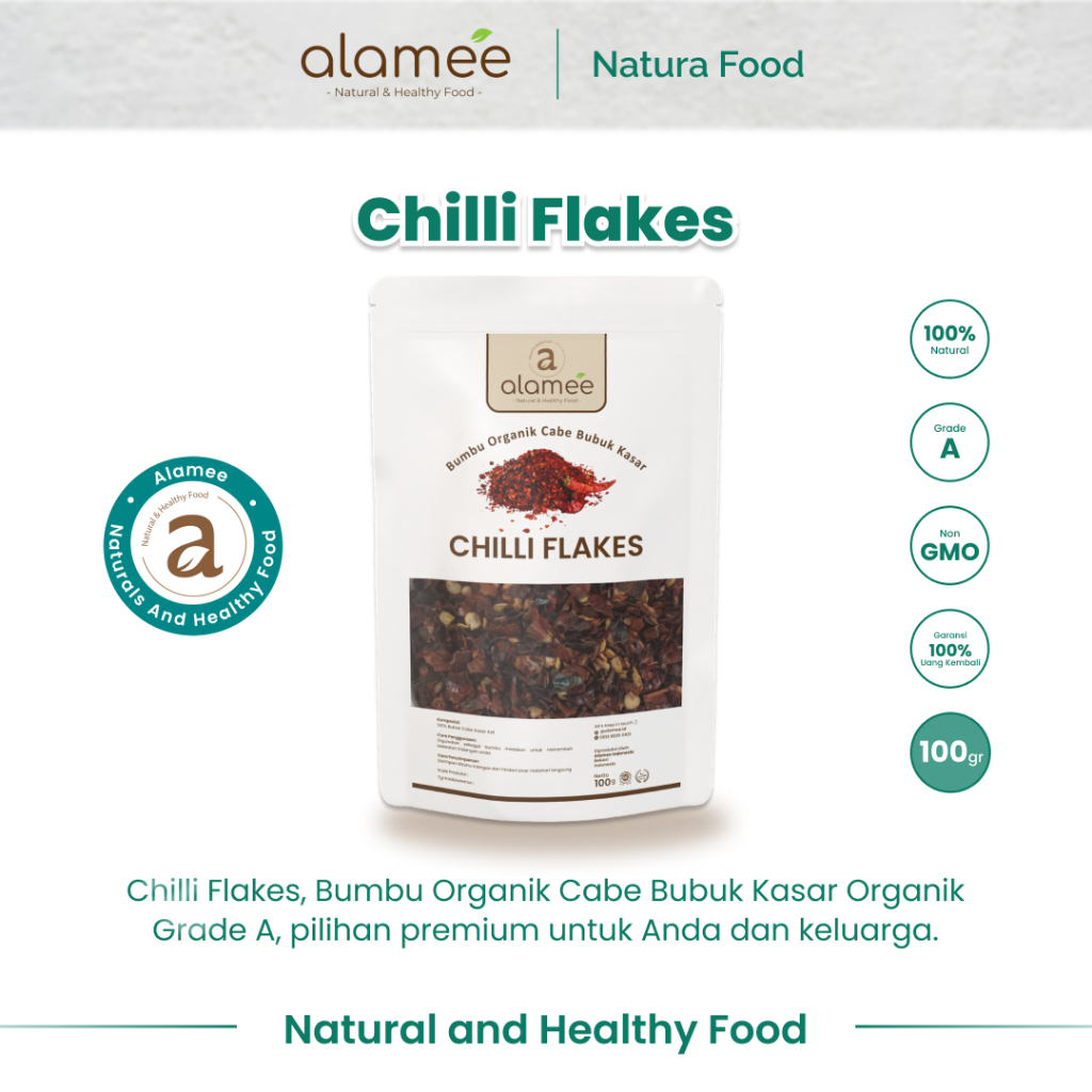 

ALAMEE Cabe Giling Kasar Chilli Flakes Cabai Bubuk Bumbu Dapur Instan Organik Tanpa Campuran 100gr