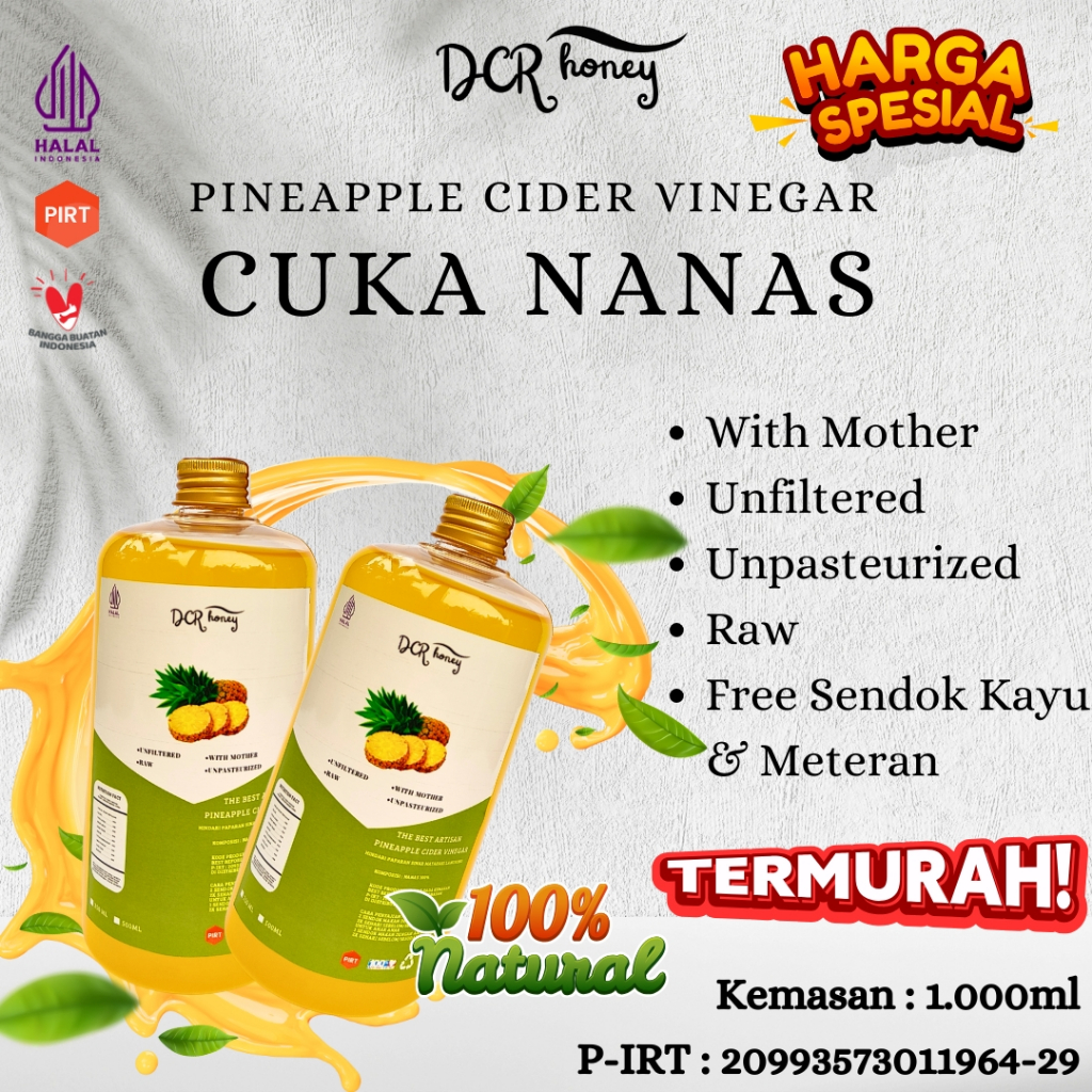 

Cuka Nanas 1.000ml Organic Original Asli With Mother Cider Vinegar - DCR Honey