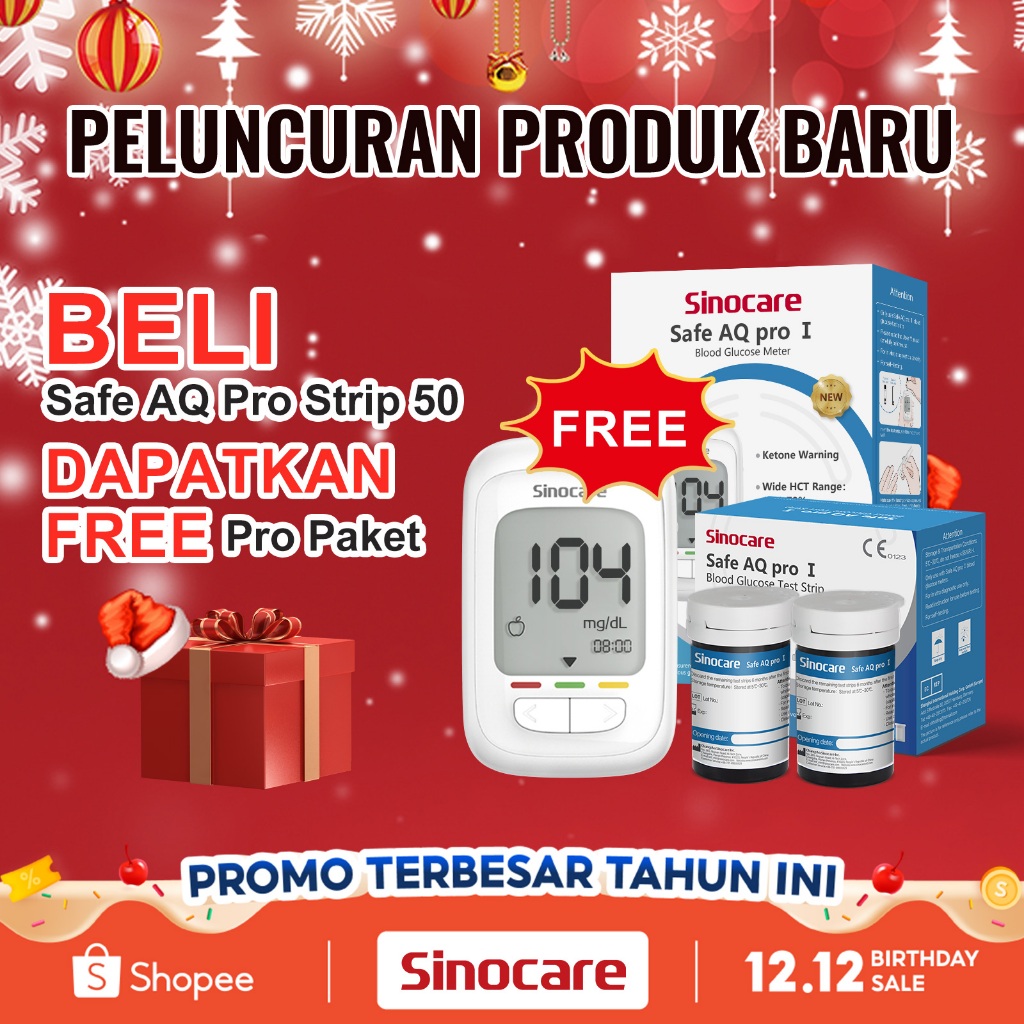 Alat Cek Gula Darah Sinocare Gratis Meter Safe AQ Pro I 50 Paket Alat Tes Gula Darah [PROMO]