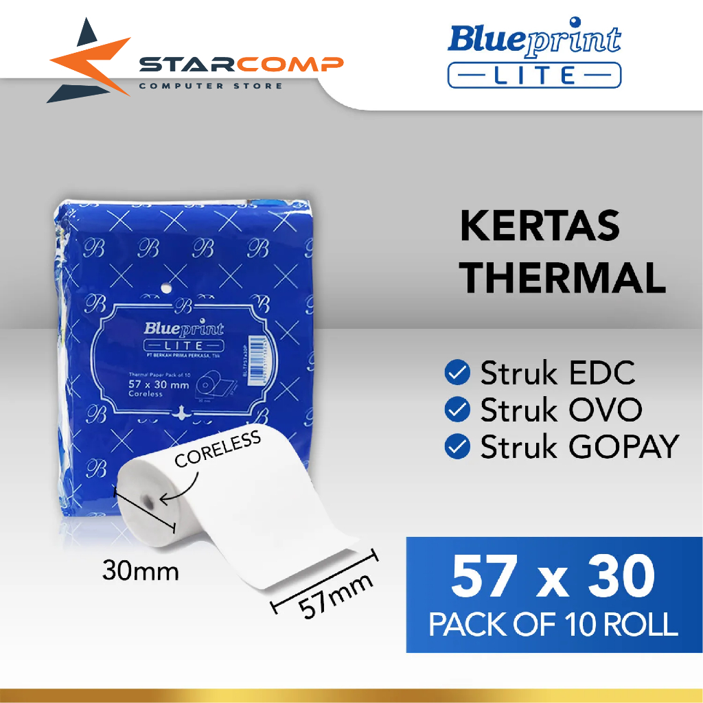 

KERTAS THERMAL BLUEPRINT LITE 57x30 - 1 Pack isi 10 Roll