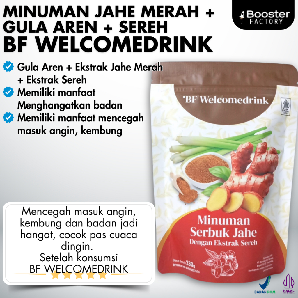 

Minuman Jahe Merah Sereh Gula Aren - BF Welcomedrink Booster Factory